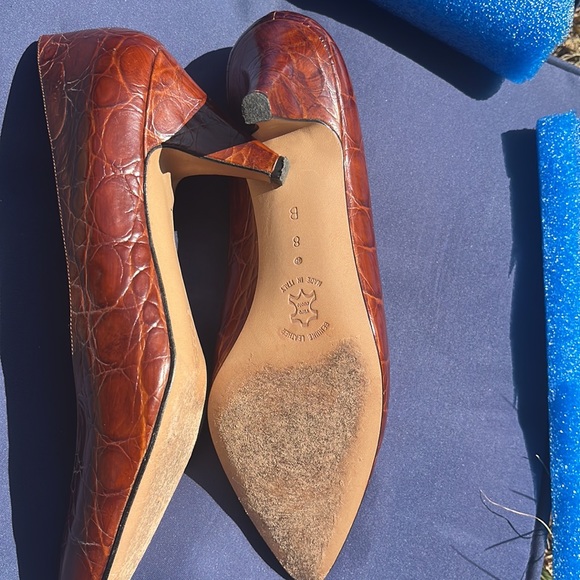 Vintage AMALFI Brown Leather "Croc" Textured MONICA Heels Womens size 8 B Italy - Picture 6 of 6